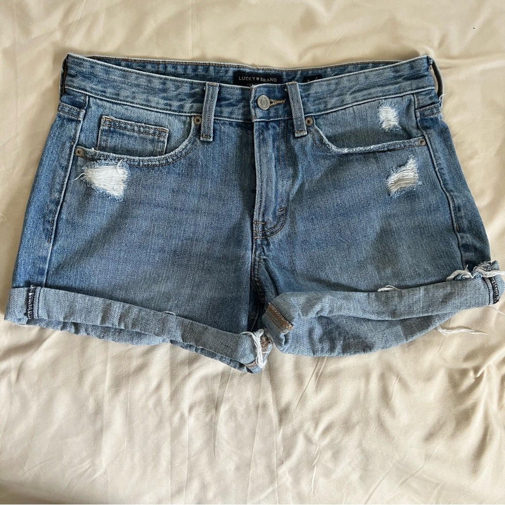 Lucky Brand Distressed Boyfriends Blue Jean Shorts Size 6/28